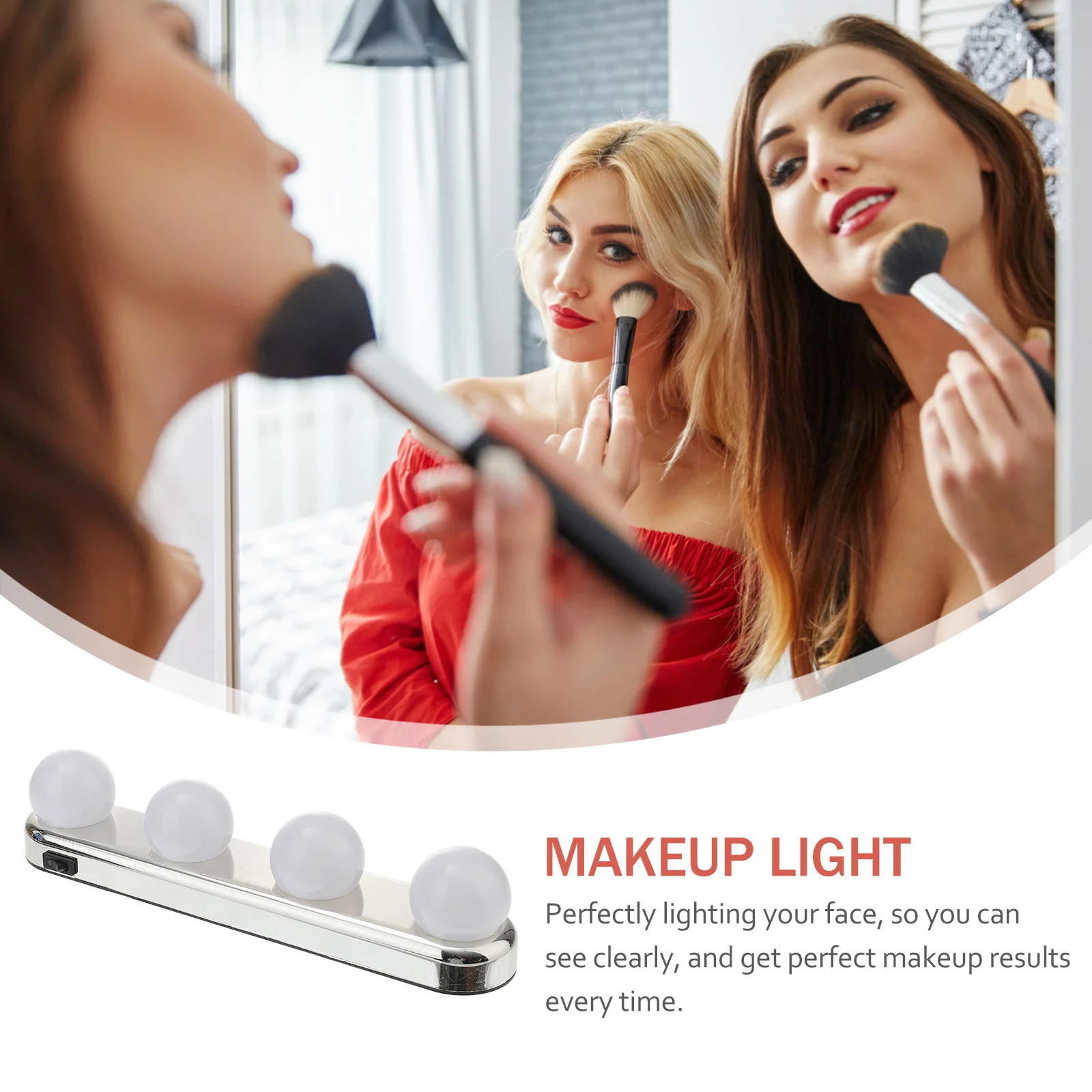 

4 Bulb Portable Makeup Light Suction Mount Vanity Lights for Mirror Front Bathroom Dressing Area Warm White Vanity Lights