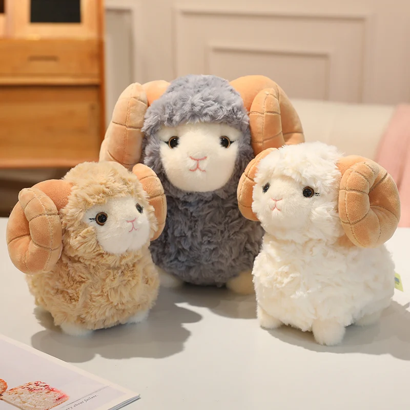 Juguete de Peluche de Oveja de Simulación de 16cm/22cm, Suave y Esponjoso, con Cuernos Grandes, Muñeco de Cordero, Almohada de Cordero, Regalo Encantador para Niñas