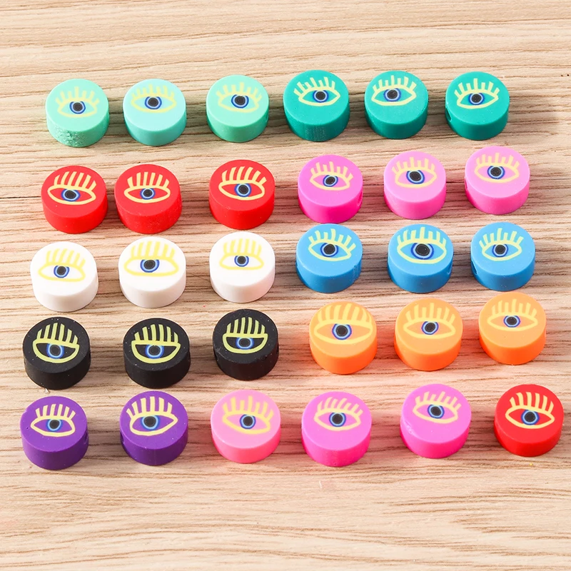 Tusember 100 Stück bunte, bunte, böses Auge-förmige Ton-Abstandshalter-Perlen für DIY-Armbänder, Halsketten und Schmuckherstellung – Detail 5