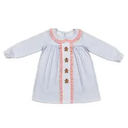 Western kids boutique clothing toddler girl long sleeve embroidered Christmas gingerbread dress winter dresses chidren clothes