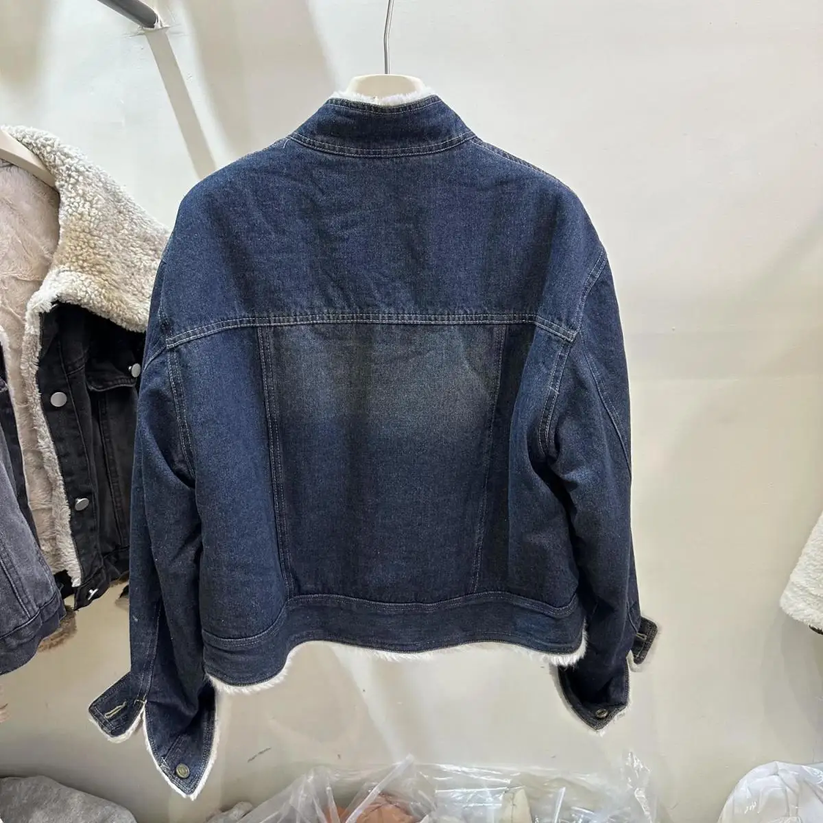 

Denim Coat For Women Long Fur Plush Womens Winter Double-Sided Adjustable Barn Style Leisure Outing Hooded Zip-Up Drawstring Y2K