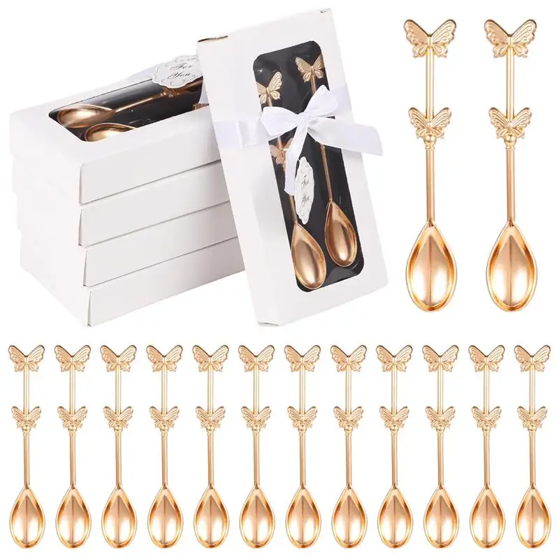 60PCS Butterfly Shape Teaspoons Boxes Butterfly Tea Spoon Set Elegant Butterfly Coffee Scoop With Gift Box Tea Party Drink Spoon