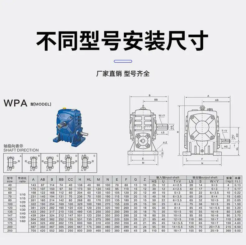 Worm gear reducer Small horizontal vertical transmission Turbine gearbox Scroll reducer motor