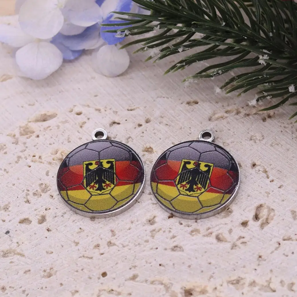 2PCS Germany Flag Soccer Charms Stainless Steel Pendant Accessories, DIY Jewelry Making Findings for Necklace Earrings Keychain