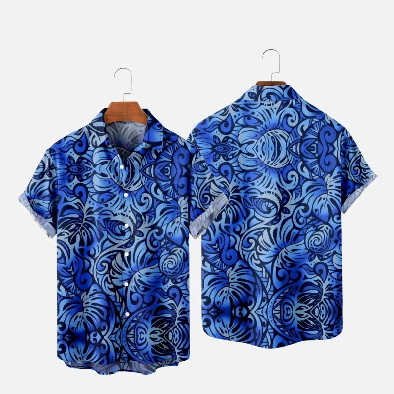 

Men's Fashion Y2K T-Shirts Hawaiian Shirt Samoan Texture 3D Print Cozy Casual One Button Short Sleeve Beach Oversized Clothes 4