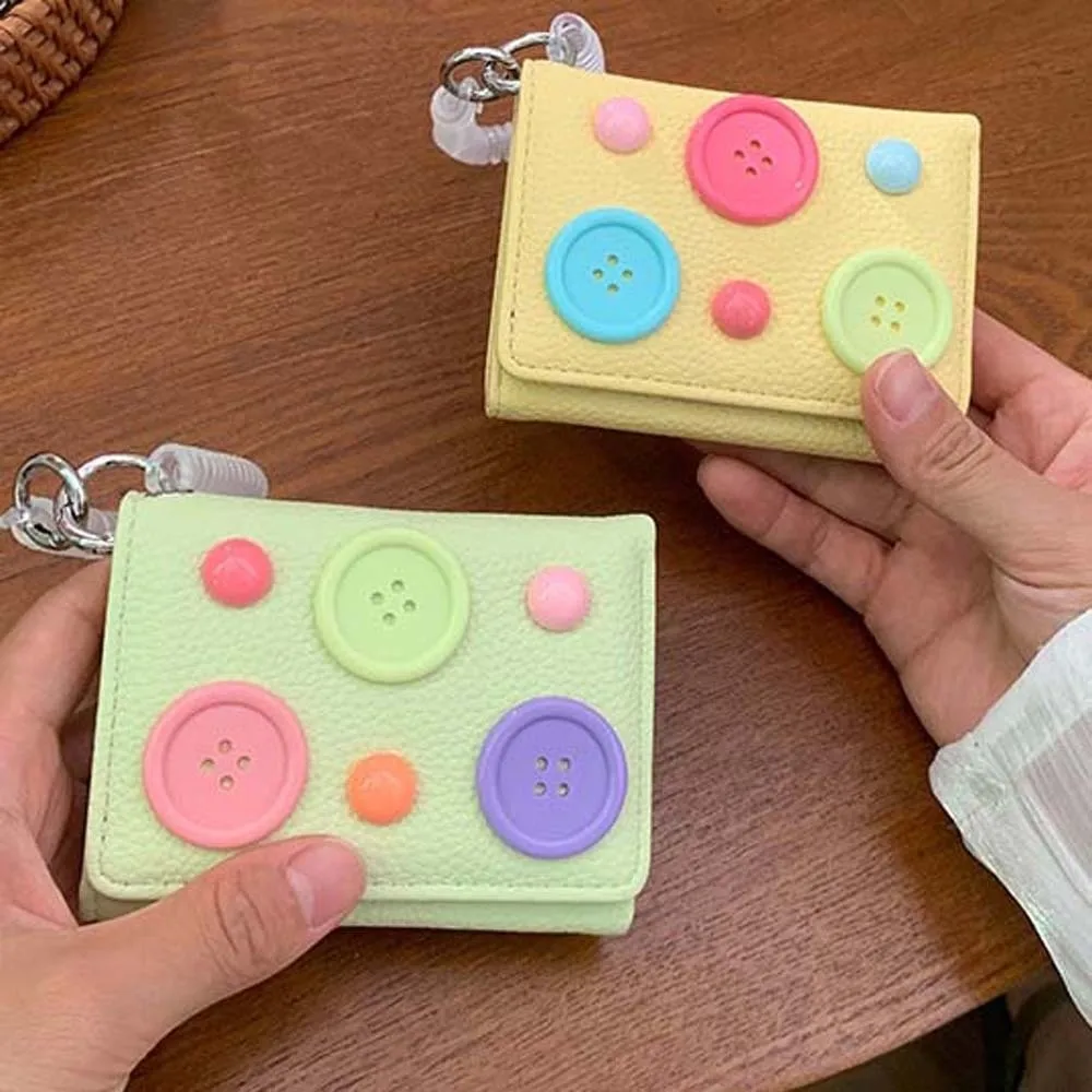 Large Capacity Dopamine Color Wallet Anti Lost Spiral Strap Button Mini Purse Macaron Shade Compact Size Tri-fold Card Holder