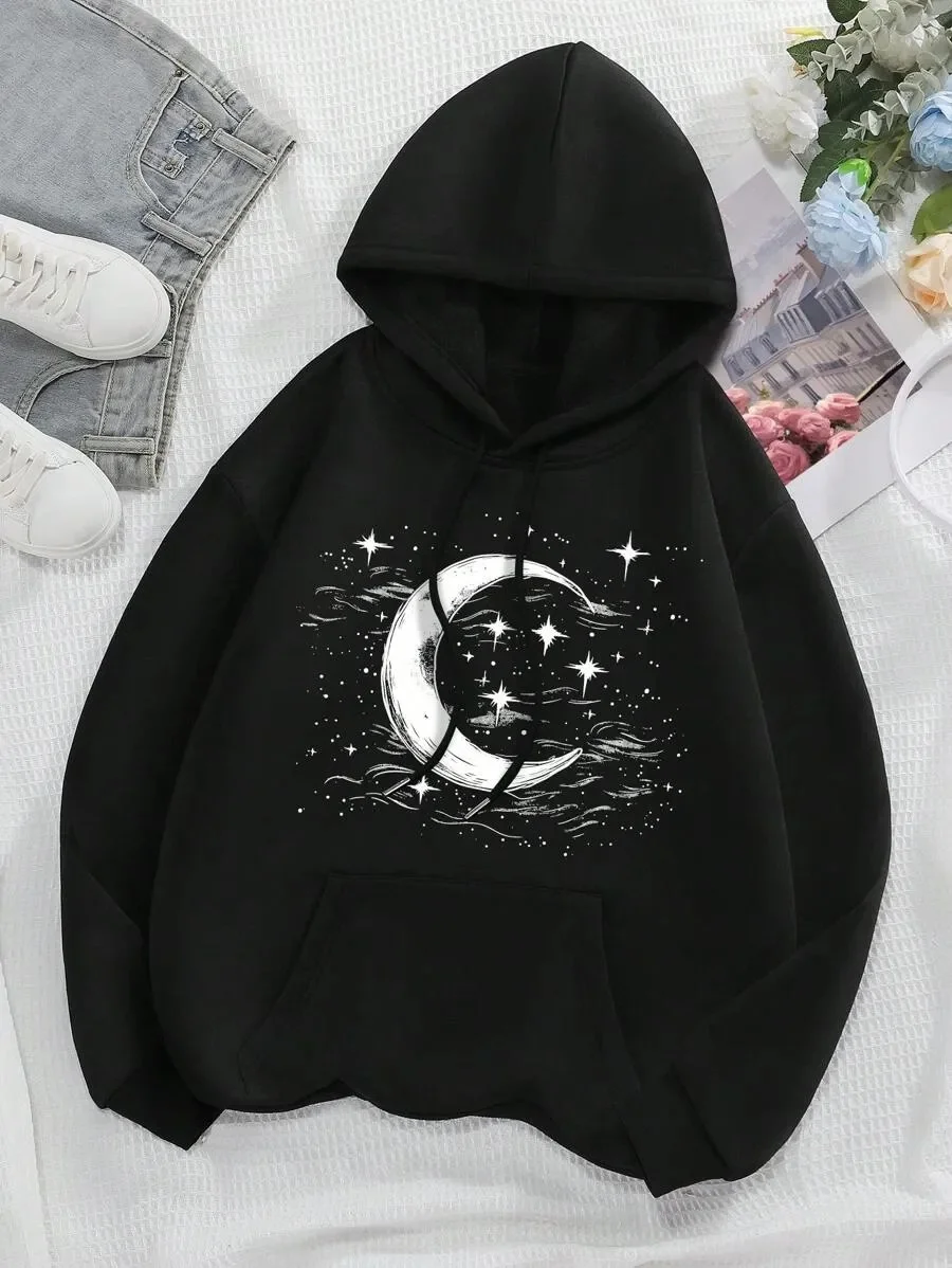 

Celestial — толстовка из чистого хлопка с капюшоном, демонстрирующий дизайн ночного неба — стильный выбор для любителей фэнтези, вариант для тенденции