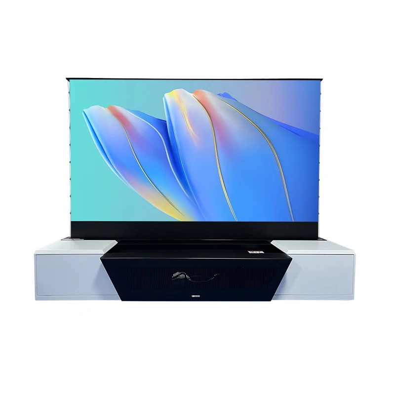 100 Zoll weißer elektrischer TV-Schrank, TV-Ständer, integrierter Projektionsschrank, geeignet für alle UST-Projektorschränke