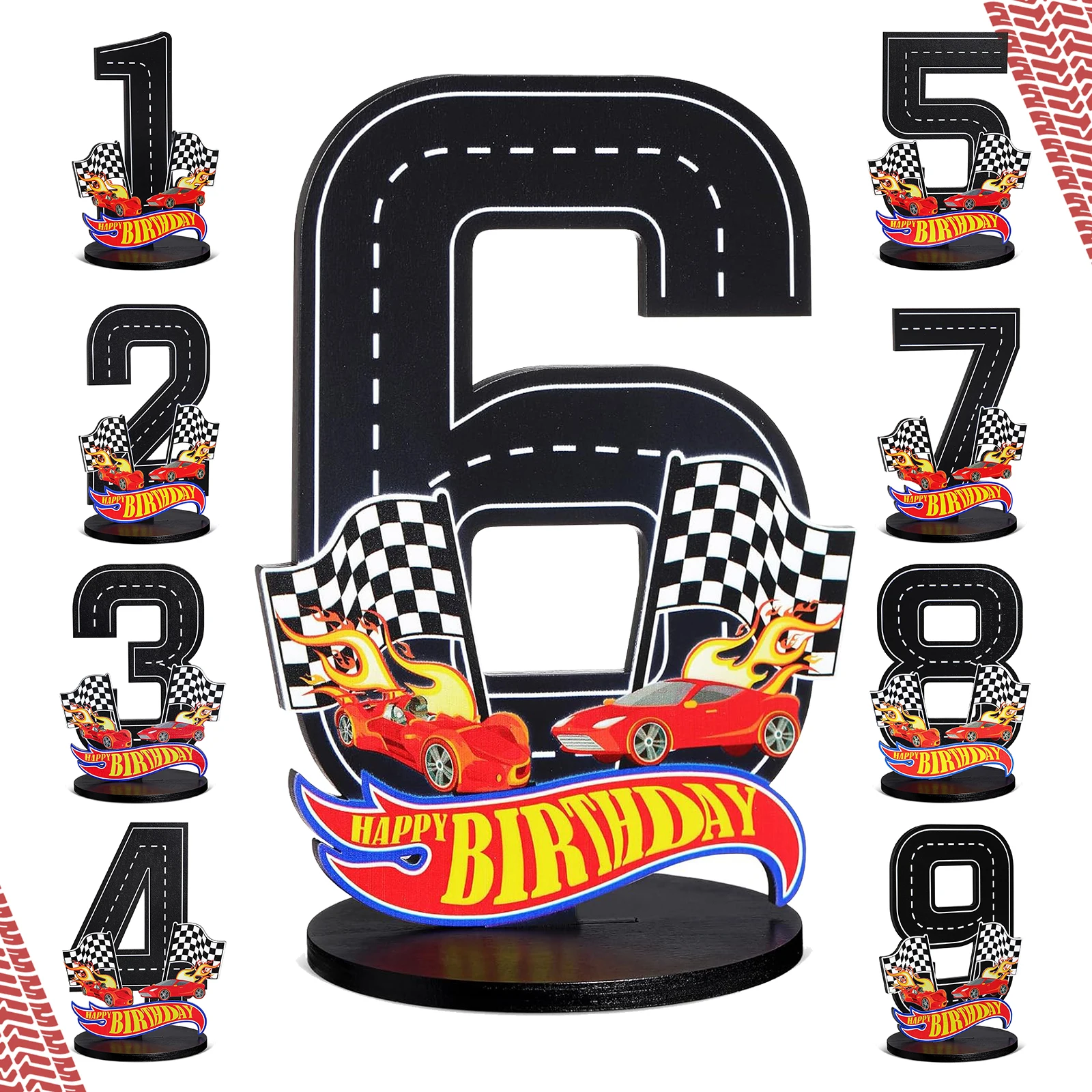 Race Car 1-9th Birthday Number Sign Centerpiece Race Car Theme Birthday Party Supplies Wooden Table Decoration Photo Props