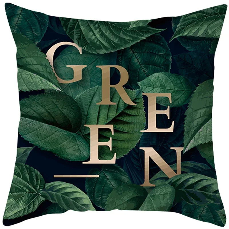 

Green Plant Pillow Case Home Decor Decorative Cushion Cover Designer Polyester Throw Pillows Tropical Style Housse De Coussin