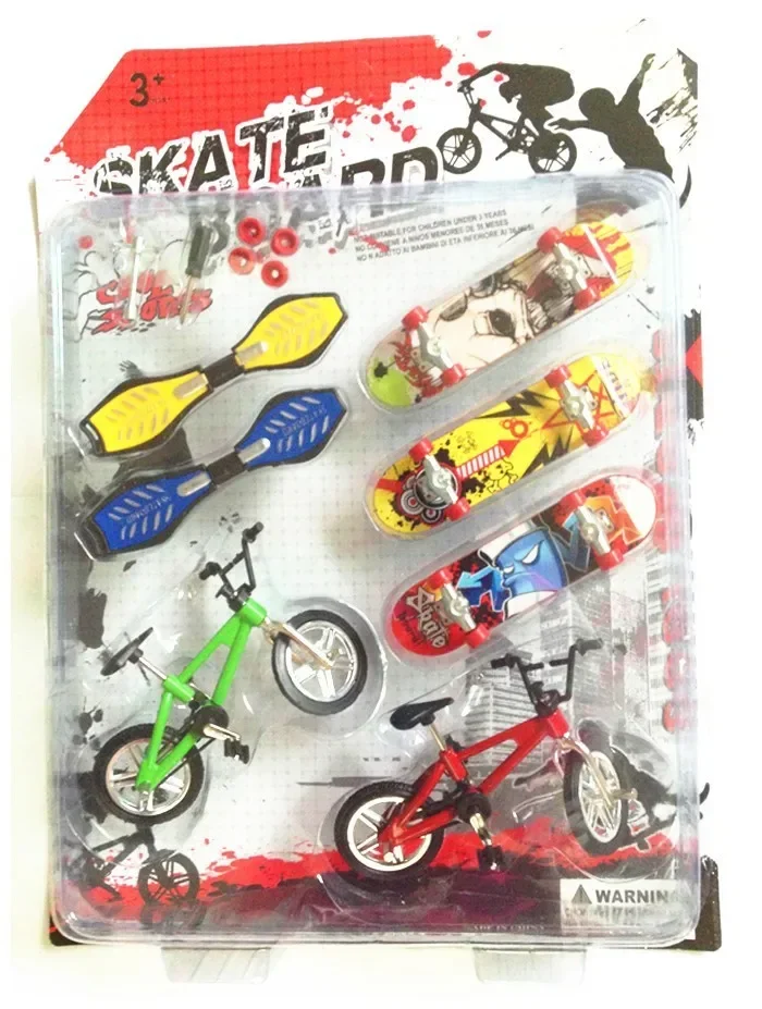 [Funny] 7pcs/set Alloy Tech Skateboard Stunt Ramp Deck toy professional tools graffiti fashion mini finger skateboard + bike toy