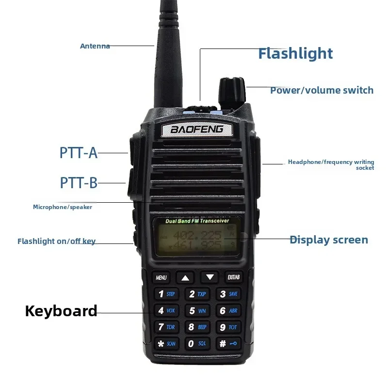 Rádio Comunicador Sem Fio BAOFENG BF-UV82 8W de Alta Potência, Dual-segmento, Dual Display