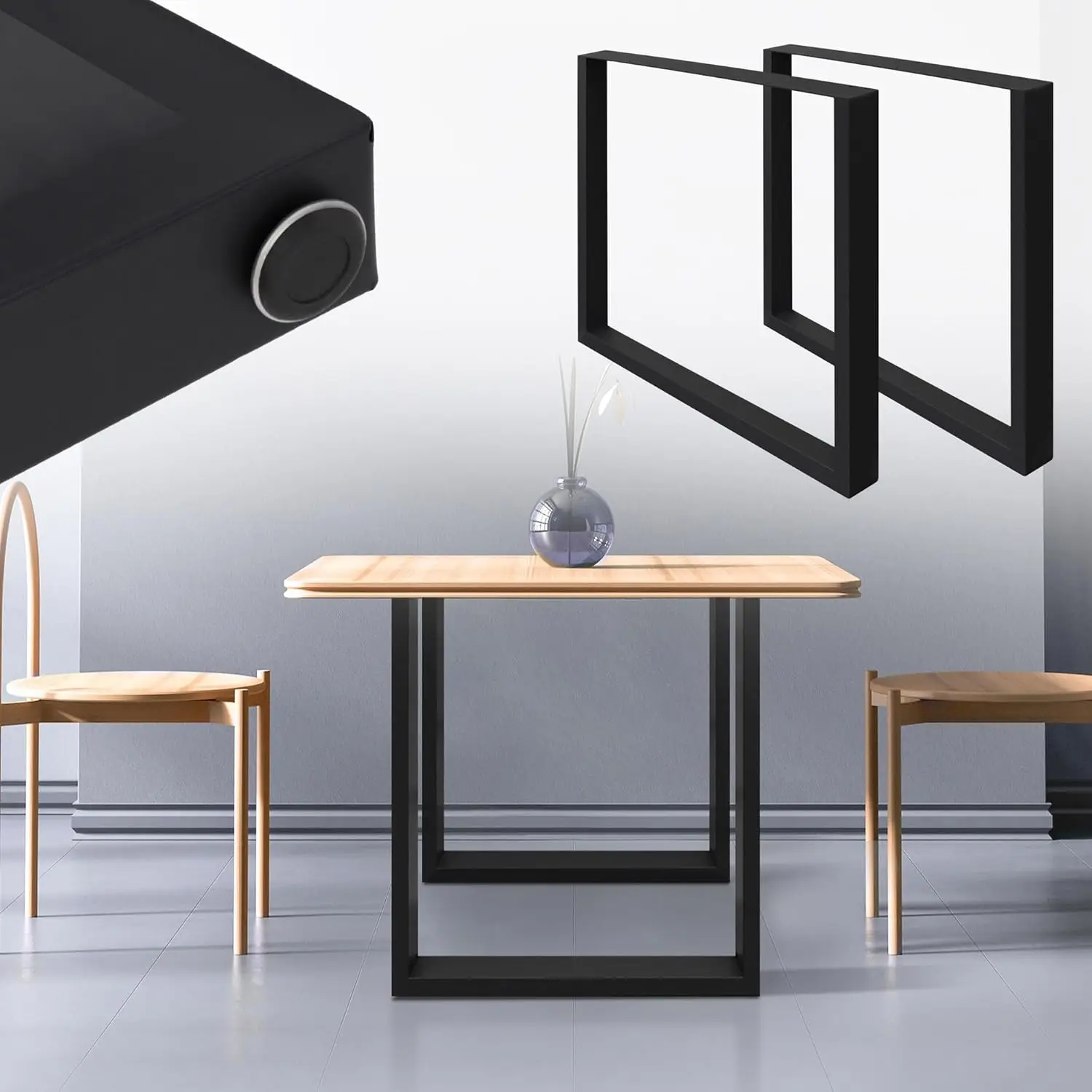 Design Pied de Table en Profilés d'Acier | 2 Pièces | Armature de Table | Acier de Haute Qualité | Largeur 60 cm x Hauteur 72 cm | Couleur : Blanc/Noir