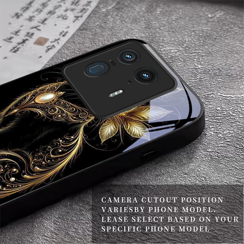 Luxury Jeweled Cat Black Glass Phone Case For Motorola Moto Edge 70 60 Fusion 50 Ultra 40 Neo 30 Pro 20Lite 60s Neo Black Cover view 6