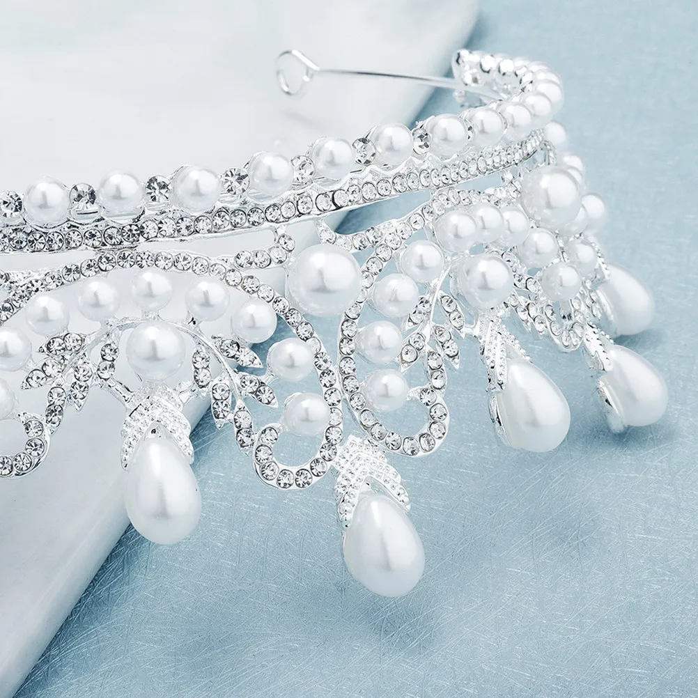 

Diamond Pearl Crown Silver Bride Headdress Elegant Shiny Tiara Bridal Rhinestone Pearl Crown Wedding Party Prom Headwear