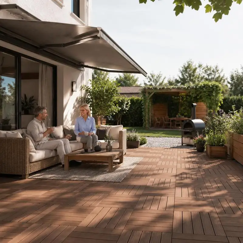 Lot de 22 dalles de terrasse clipsables en WPC aspect teck 30 x 30 cm, revêtement de sol pour balcon, terrasse, patio, jardin, véranda et extérieur, installation facile, style moderne scandinave, amélioration de l'habitat