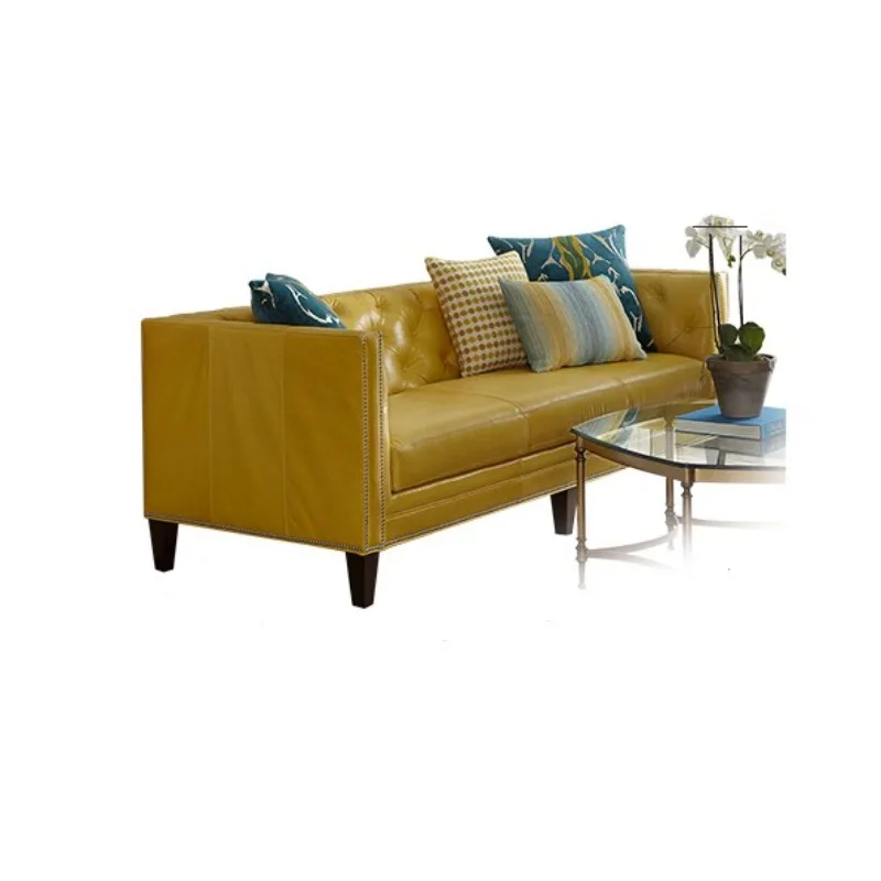 

Retro leather sofa French hotel clubhouse office neoclassical European model room leather art sofa