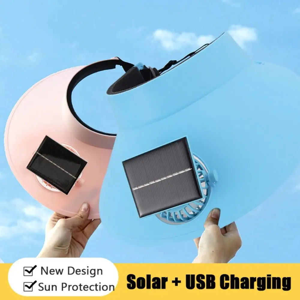 Summer Solar/USB Charging Sun Hat with Cooling Fan Wide Brim Empty Top Hat Breathable Anti-UV Beach Sunshade Hat