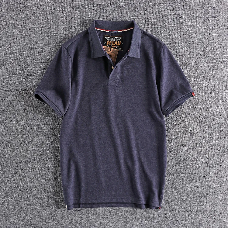 Summer New American Retro Short-sleeved Lapel Solid Color Polo Shirt Men's Fashion 100% Cotton Washed Yonth Casual Business Tops