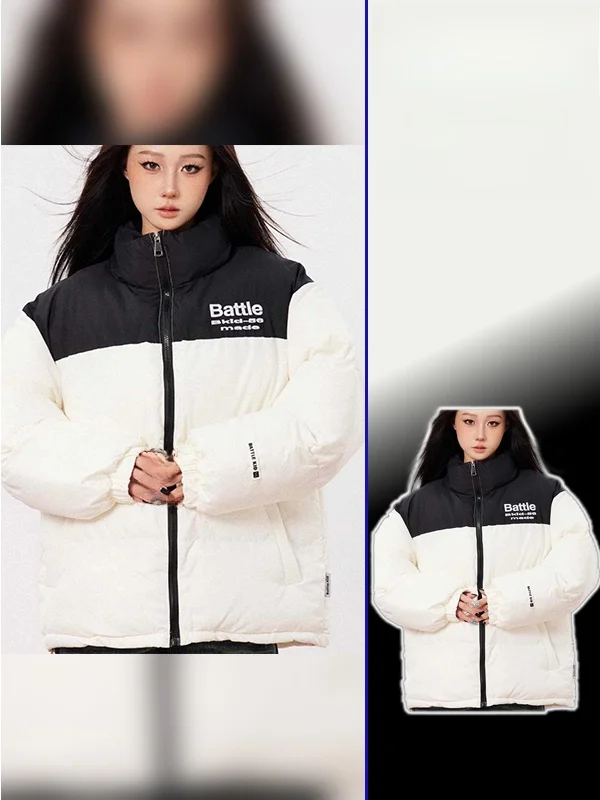 

plus Size Women's Korean Sle Stand Collar Patchwork Thiened Warm Cotton Jaet Bread Sle Outerwear Winter New Simple Match