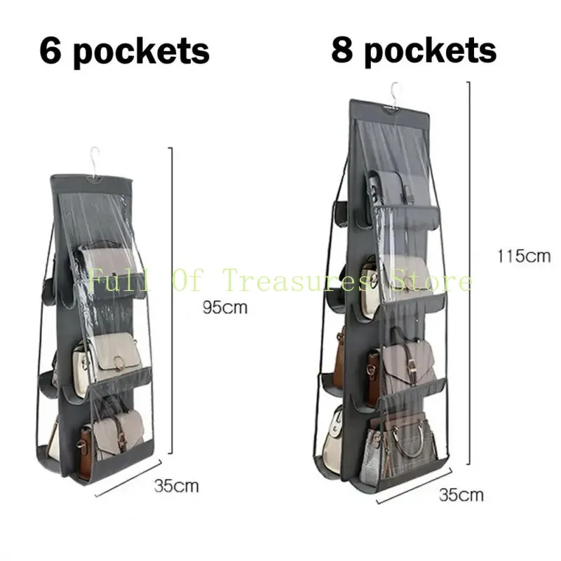 6/8 Pockets Foldable Clear Hanging Purse Handbag Tote Storage Organizer Door Sundry Pocket Hanger Closet Rack Bags