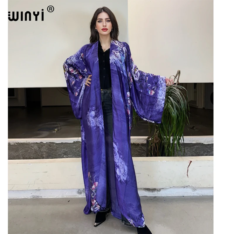 WINYI bohemian kimono kaftan beach wear 2025 Cardigan evening dress abaya dubai luxury cover-ups beach outfits women party dress