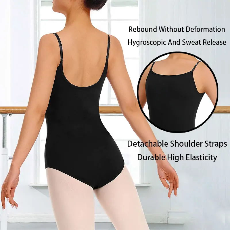 Women Basic Dance Camisole Leotard Sleeveless Adult Team Ballet With Full Front Lining,Detachable Shoulder Straps Ballet Clothes