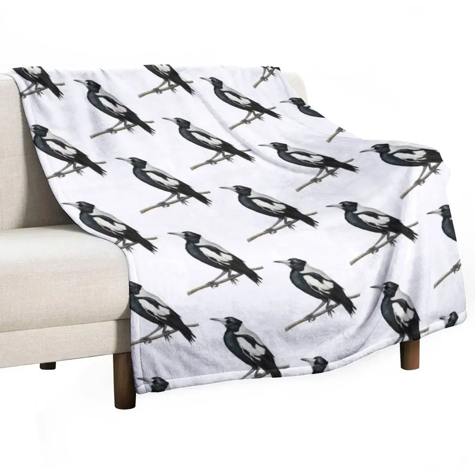 

The Australian Magpie, Collingwood's iconic bird - drawing Throw Blanket Furry Luxury Brand Blankets