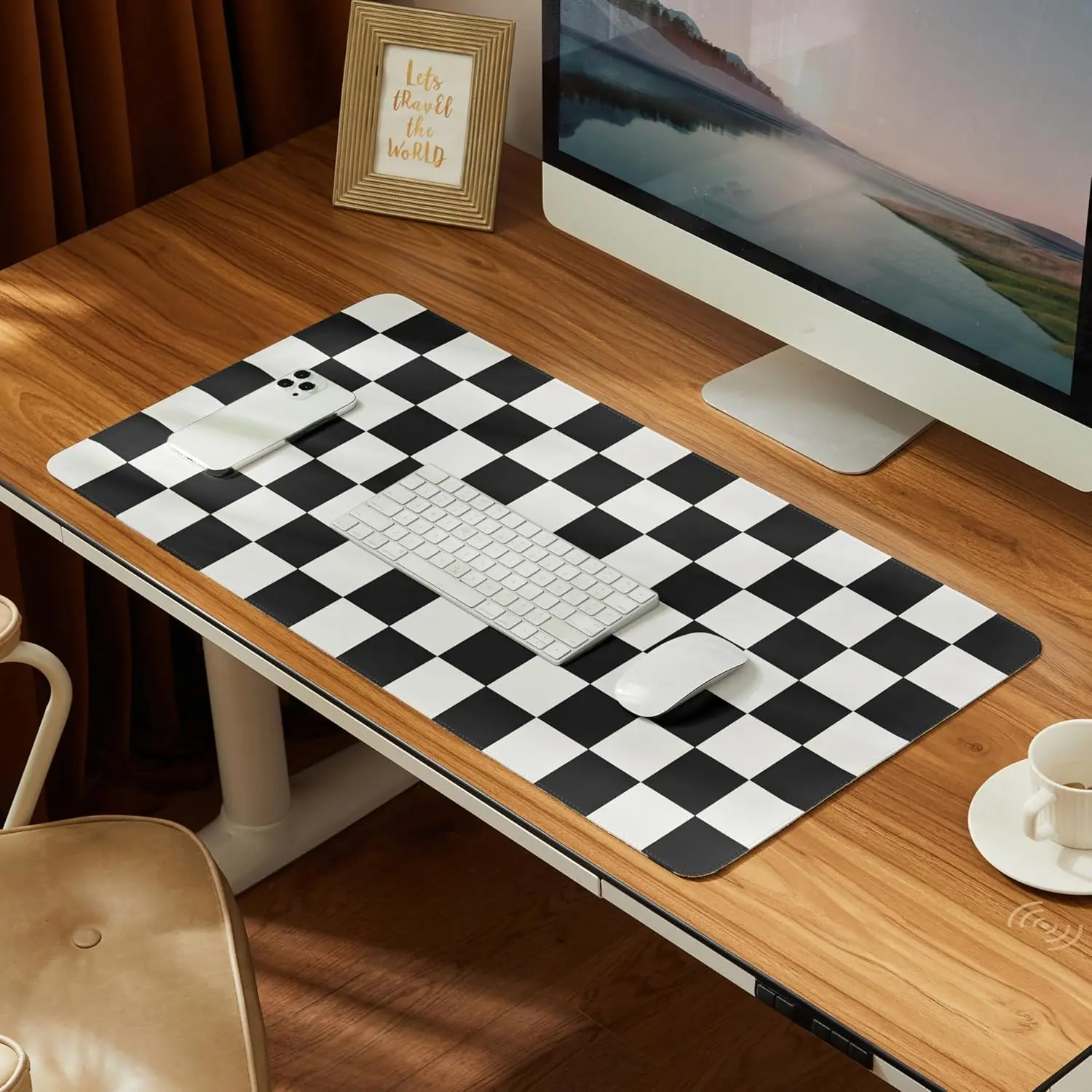 

Large Checkered Desk Mat, 31.5x15.7 Inches, Cute Black White Aesthetic Retro PU Leather Pad for Computer Laptop Mouse Keyboard