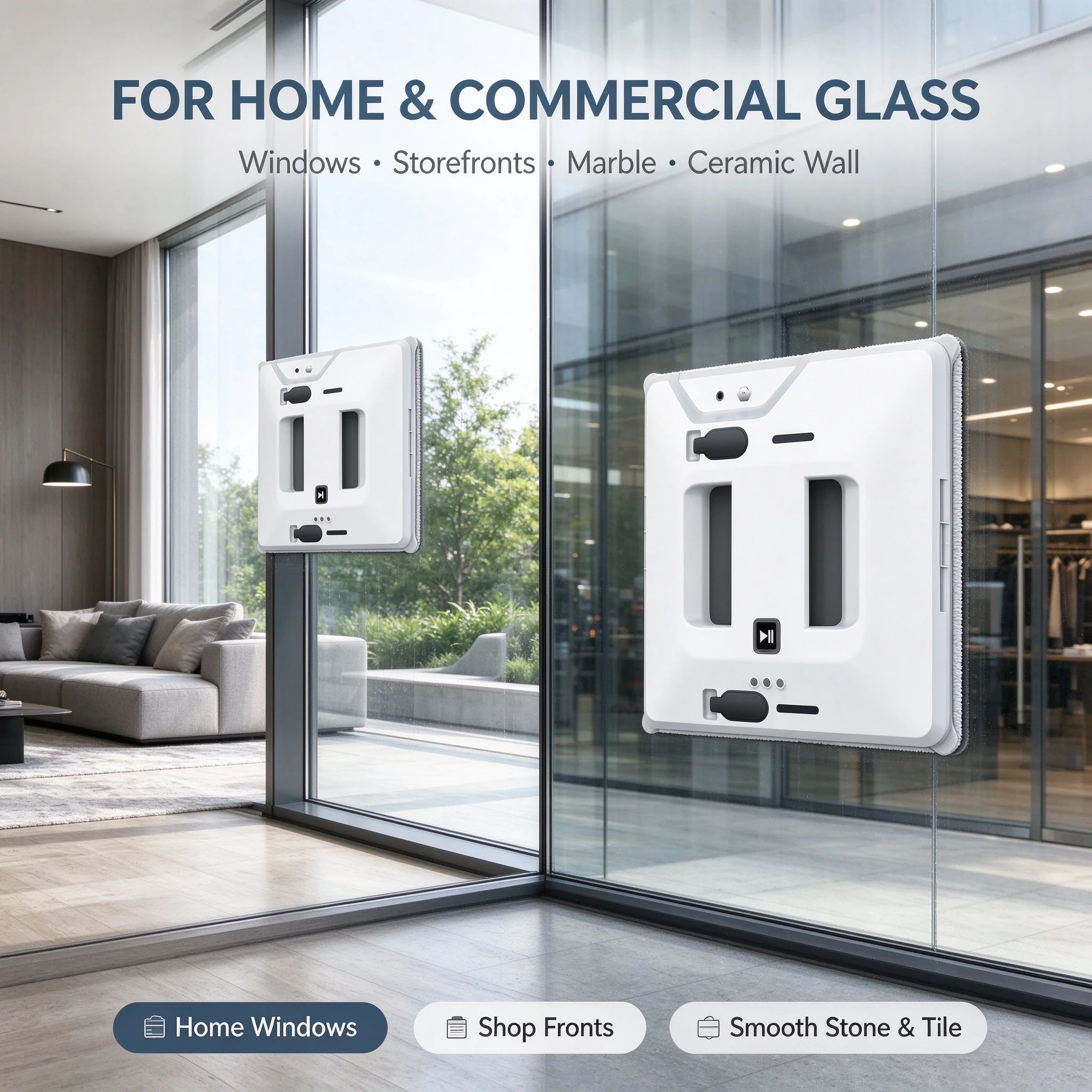 Smart Window Cleaning Robot Dual Spray Automatic White Window Washer Remote Control Anti-Fall UPS Backup for Glass Window