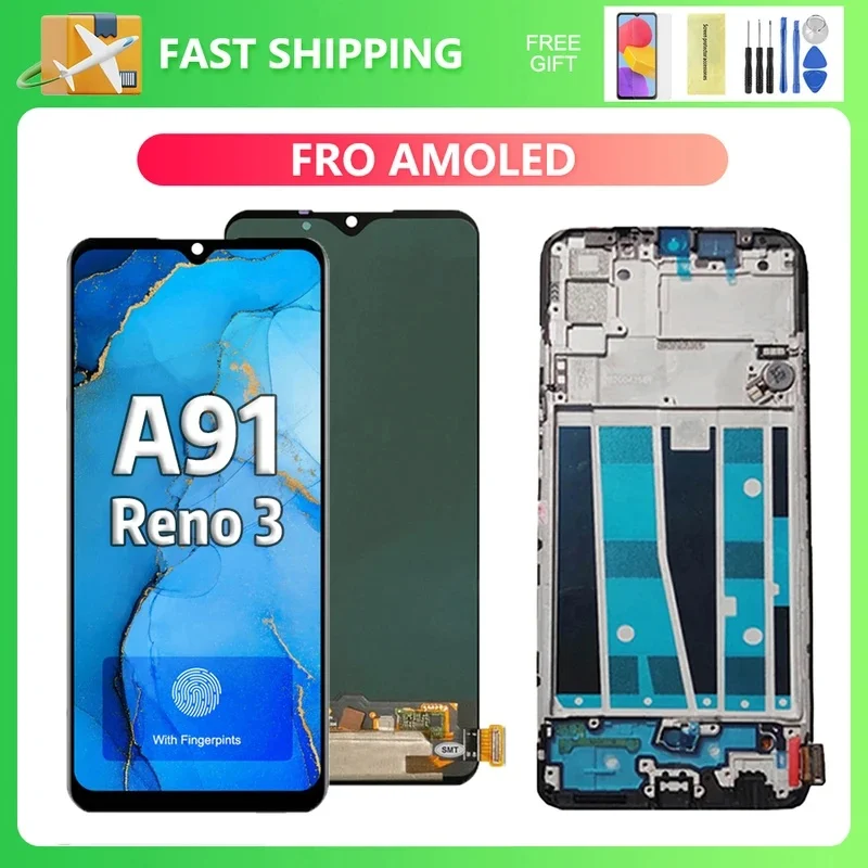 Для AMOLED для OPPO A91 OPPO Reno3 4G CPH2043 PCPM00 CPH2001 CPH2021 Замена дисплейного модуля с сенсорным экраном и диджитайзером