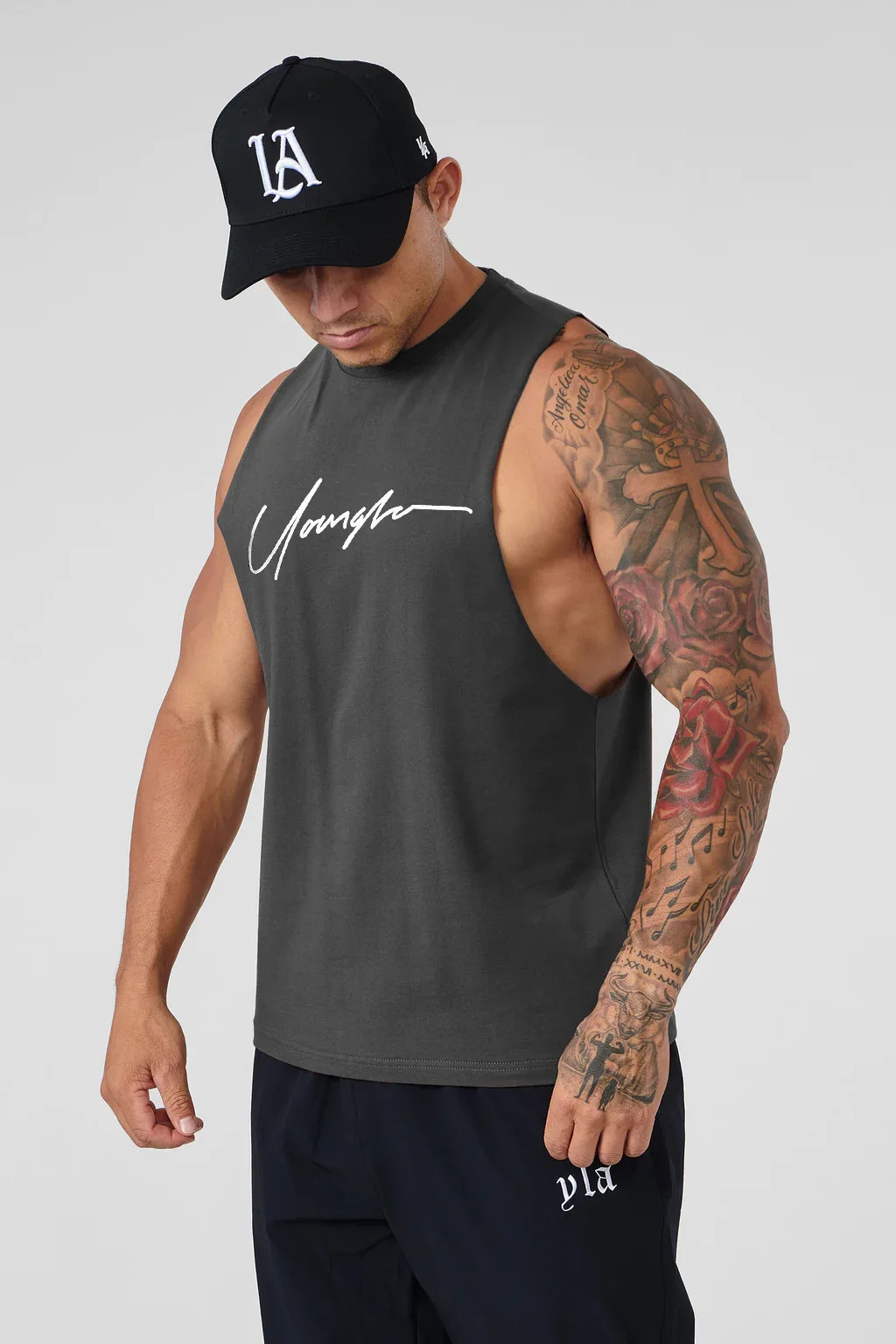 Men\'s vest, sports and leisure fitness cotton round neck sleeveless T-shirt, shoulder basketball training elastic top