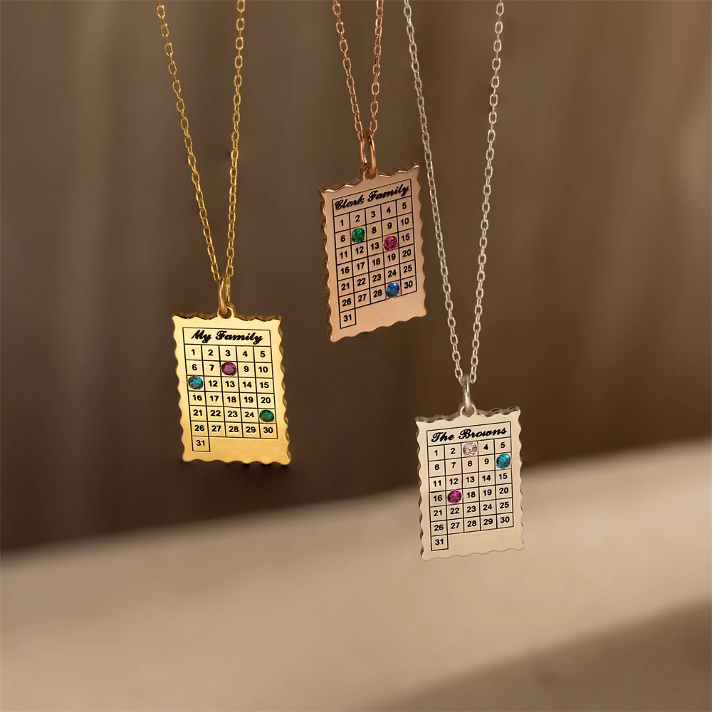 Персонализированный календарь, ожерелье с камнем, подарок на день рождения, семейные украшения, выгравированное колье на день рождения для женщин