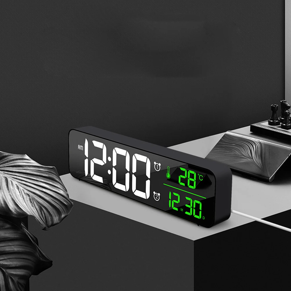 

LED Alarm Brightness Adjustable Digital Display 24 12 Hours Bedside Clock Temperature Time Date Shown Memory Function No Reset