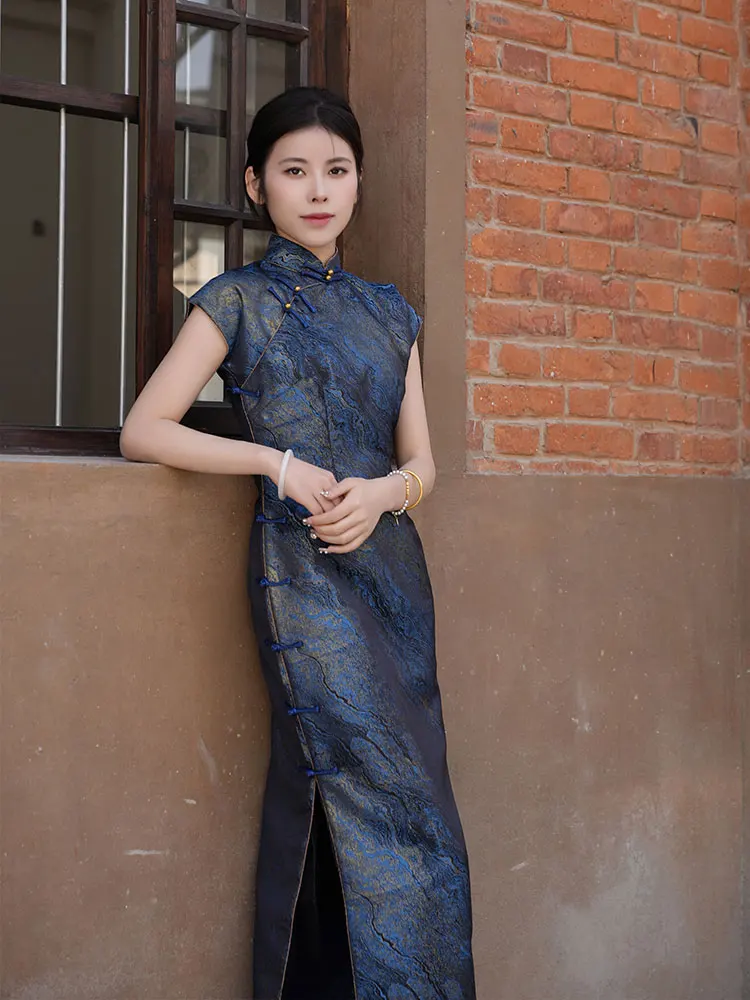 

Linglong шелковый длинный ручной работы с золотой инкрустацией, дышащий, удобный, с полным разрезом, ort Sve, китайская повседневная одежда