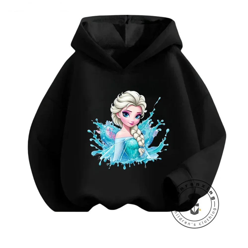 Trendy Disney Elsa Cartoon Long Sleeve Tops for a Casual Outdoor Winter for Boy Girl Ideal for City Strolls on Breezy Afternoons