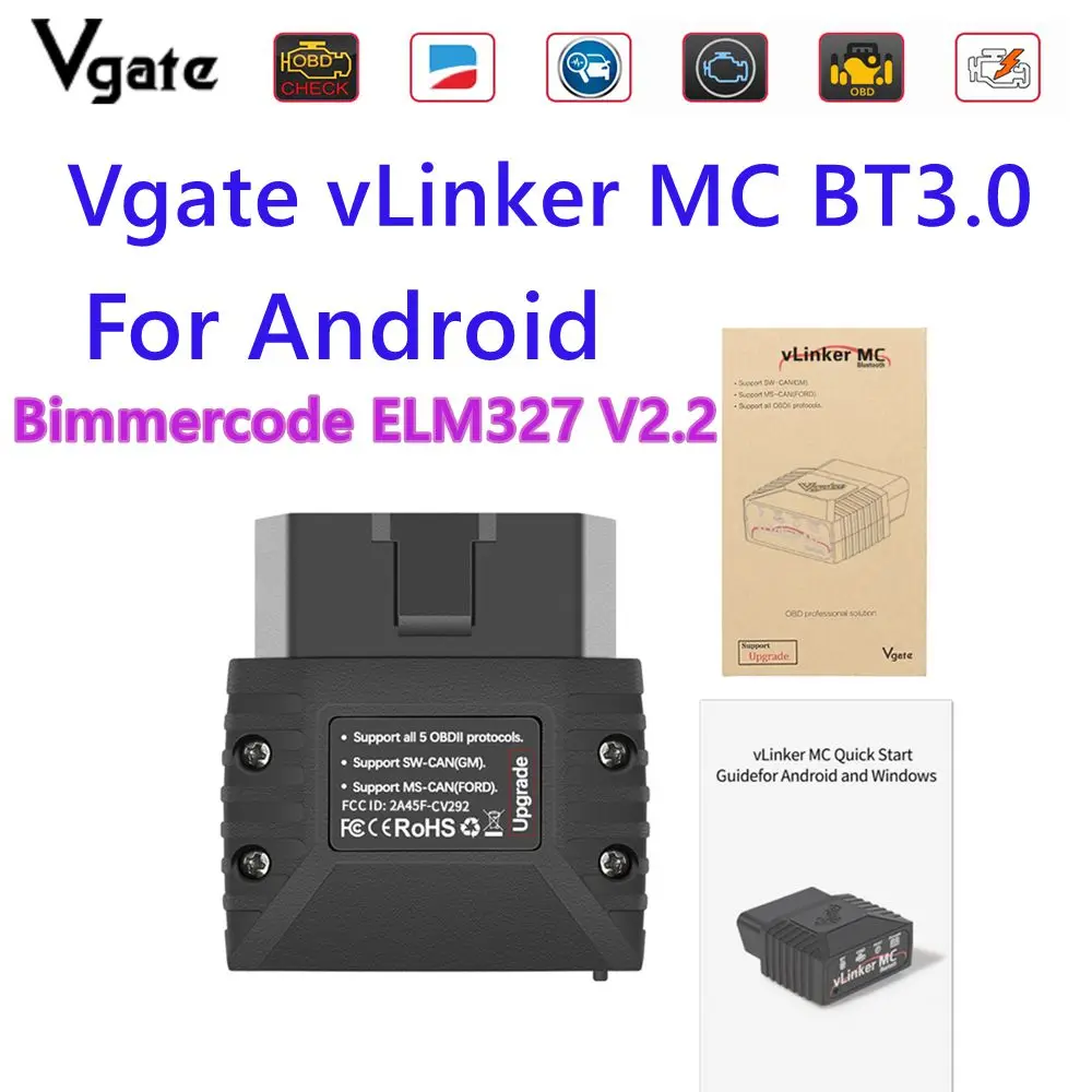 

Vgate vLinker MC ELM327 V2.2 Bluetooth 3,0 для Android OBD2 сканер для BimmerCode для FORScan Auto автомобильные диагностические инструменты