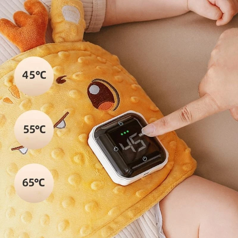 J15U Baby Colic Relief Heating Band Tummy Wrap Belt with 3-gear Temperature Adjust 5 Vibration for Comforting and Peace