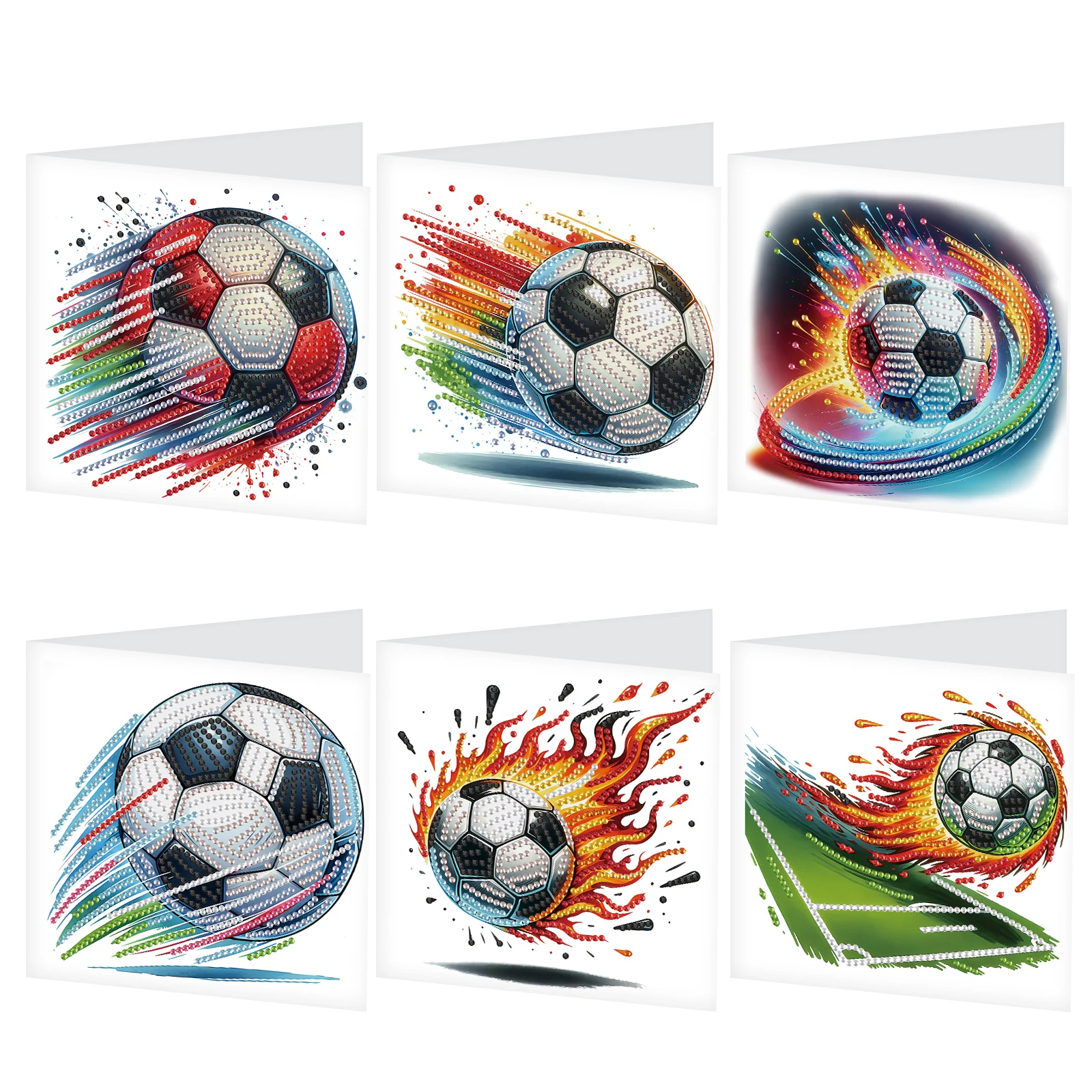 Kit de tarjetas de felicitación con pintura de diamante, bricolaje, fútbol loco, Festival hecho a mano, arte de diamante, tarjetas creativas de cumpleaños, regalos, 6 uds.