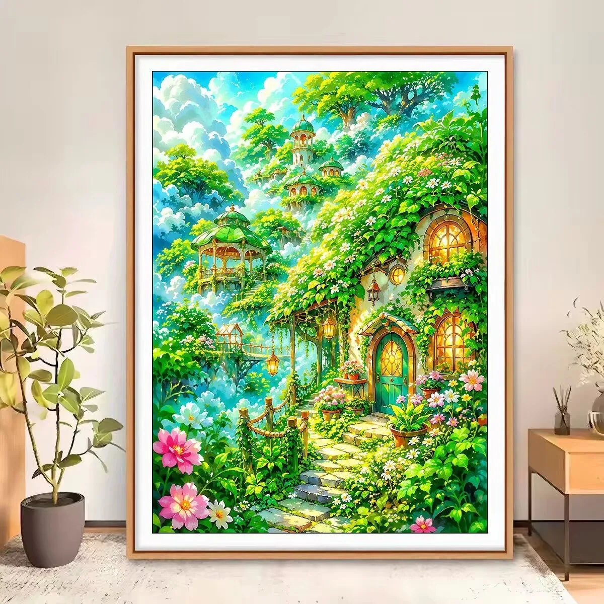 14CT 9CT 100x75cm Green House Printed Kit Cross Stitch Embroidery DIY Needlework Set  Crafts With Needles Threads
