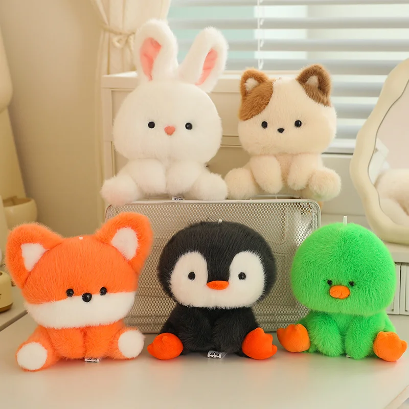 Mini Cartoon Stuffed Animal Little Kitten Elephant Green Duck Monkey Fluffly Fox Plush Toy Desktop Ornam Learning Accompany Doll