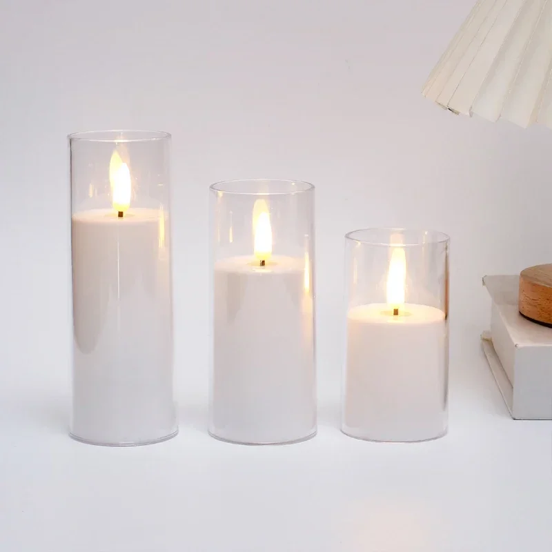 Elektronische LED-Kerzen, Licht, flammenloser Ferntimer, flackernde Lampe, klares Acrylglas, batteriebetrieben, für Hochzeit, Party, Weihnachten