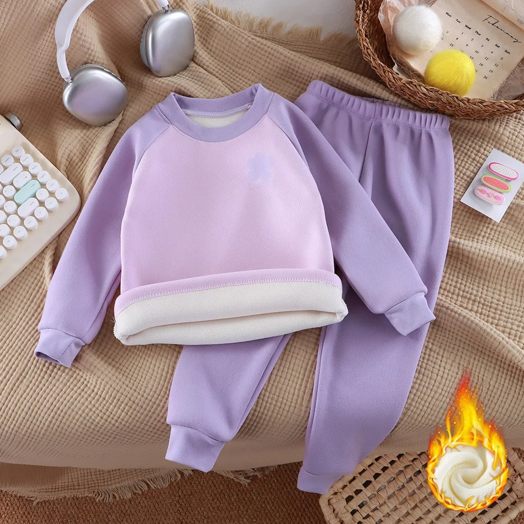 البلوز + السراويل 2 قطعة مجموعات الاطفال مبطن شتاء دافئ طفل الفتيان الفتيات الصوف دعوى الأطفال الخريف طويلة الأكمام وتتسابق 1-12 سنة #5