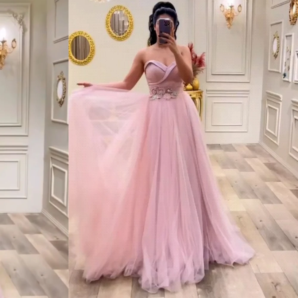 Robe de soirée trapèze plissée en tulle sur mesure, robes longues, appliques chérie, occasion