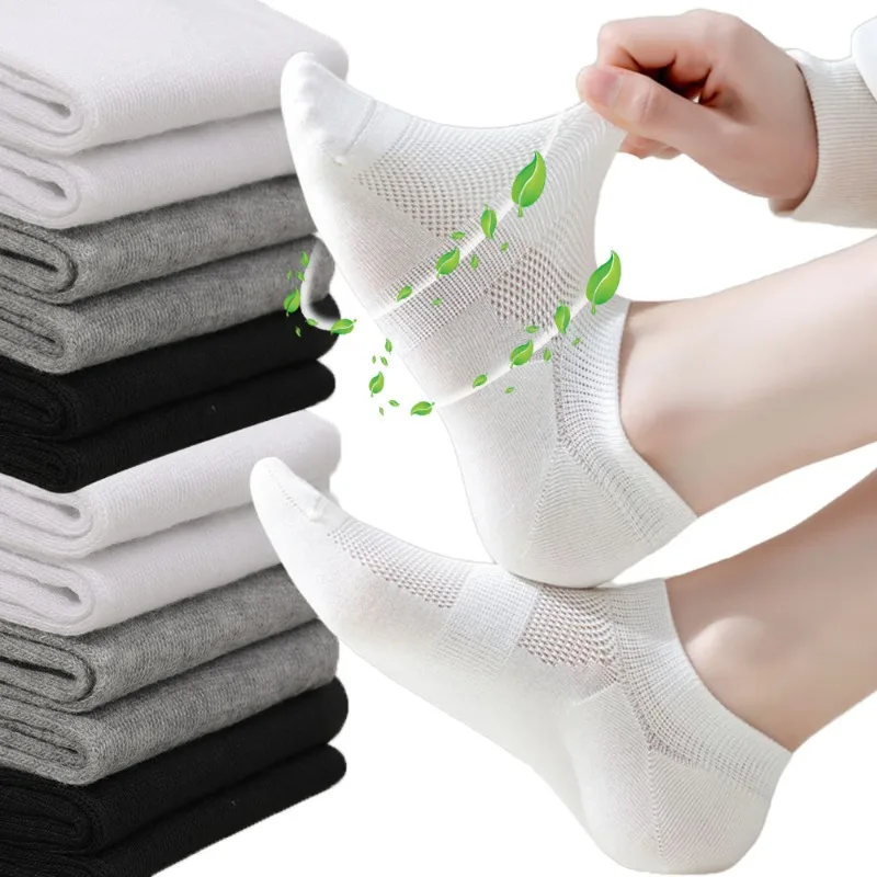 Chaussettes en maille respirante pour hommes, coton, athlétique, court, rinçage, sport, polyvalent, unisexe, décontracté, bateau, été, 5/10 paires