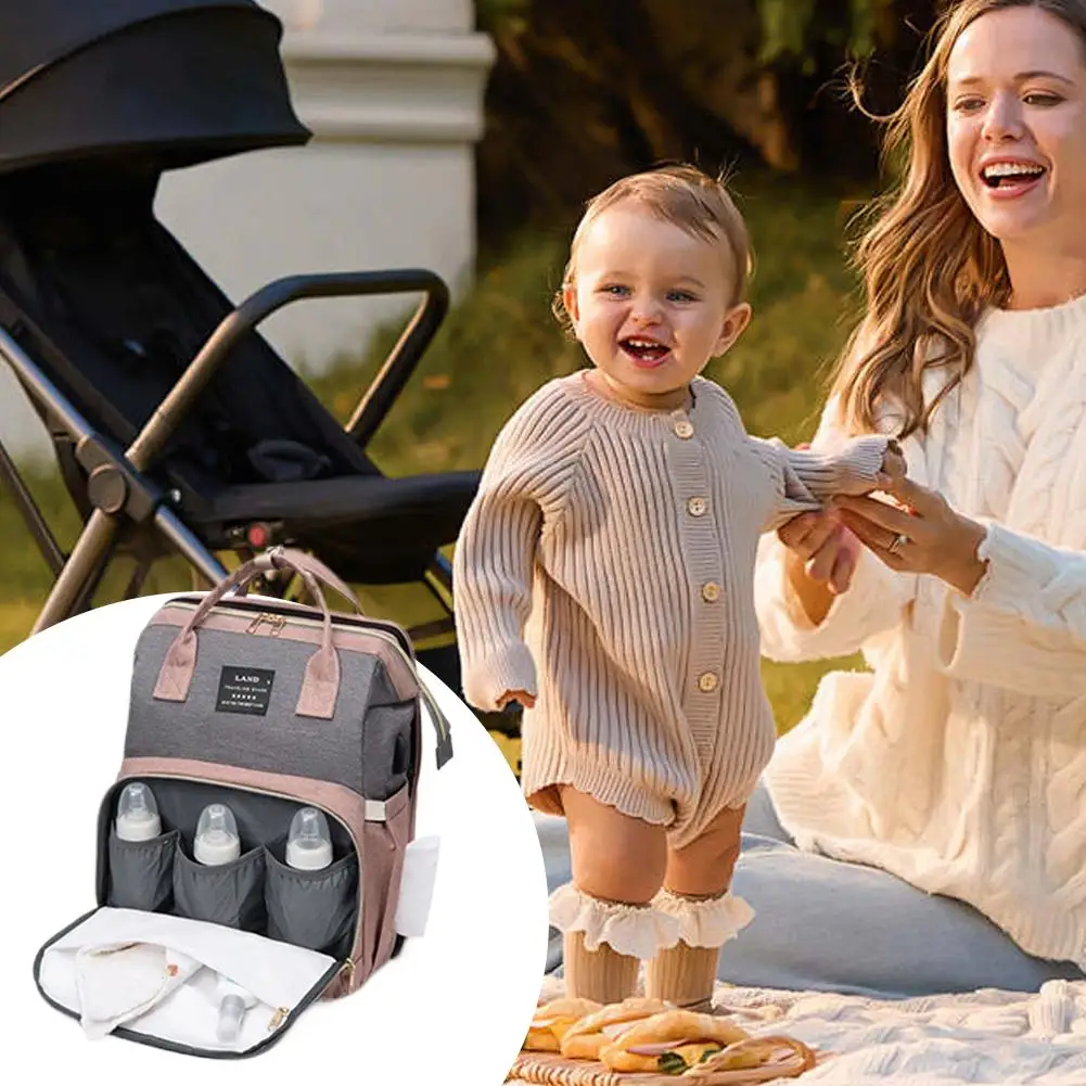 حقيبة الأم القابلة للطي خفيفة الوزن محمولة قابلة للطي سرير الأطفال ذات سعة كبيرة على ظهره حقيبة الأم النسائية حقيبة المومياء #3