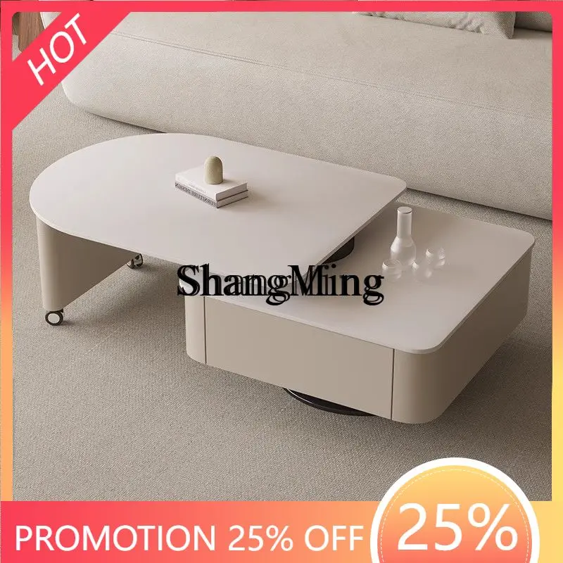 

SM Style Rock Slab Coffee Table Set with Wheels for Small Living Rooms, Creative Minimalist High-End Feel, Extendable