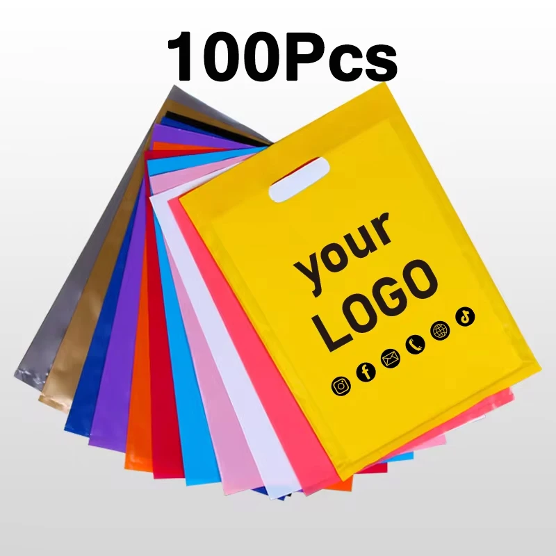 Wholesale Plastic Shopping Bag Custom Logo Waterproof Candy Bags For Birthday Wedding Party Favors Packaging Bag 100Pcs