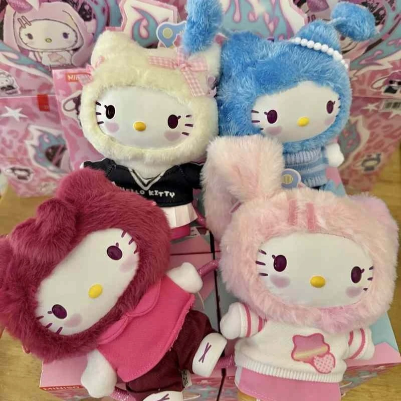 Neu auf Lager – Miniso Hello Kitty Popstar Series Vinyl-Plüsch-Blindbox, süßes und modisches Kt-Katzen-Puppen-Taschenanhänger-Geschenk für Mädchen