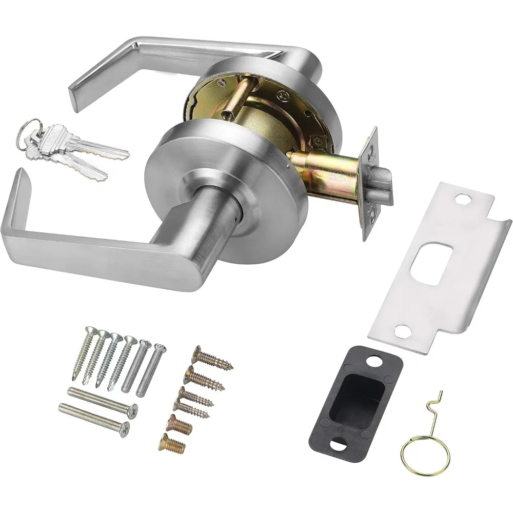 Commercial Door Lever Lock - Heavy-Duty Locking Door Handle, Designer, Cylindrical, Non-Handed Grade 2, Satin Chrome